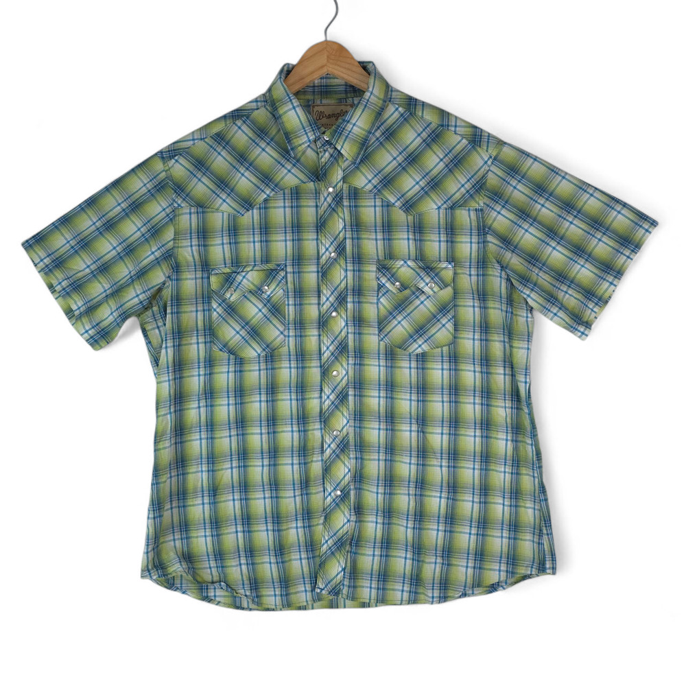 Wrangler Western Pearl Snap Shirt Mens XL-XXL? Plaid Short Sleeve Rodeo Cowboy